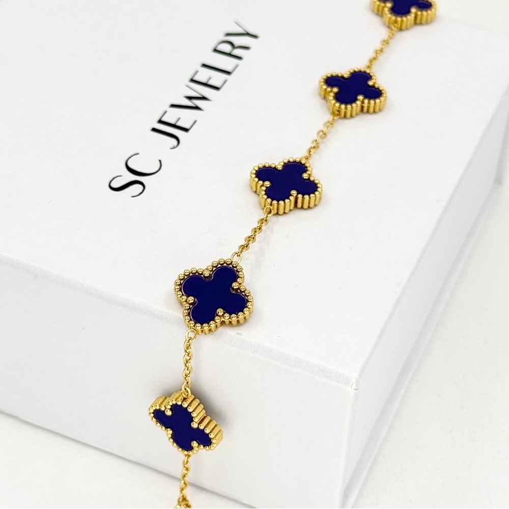 Royal Blue Clover Bracelet | Double Sided | Four Leaf - Picture 4 of 11